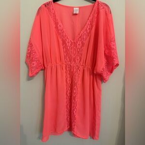 Coral Lace-Trimmed Cover up